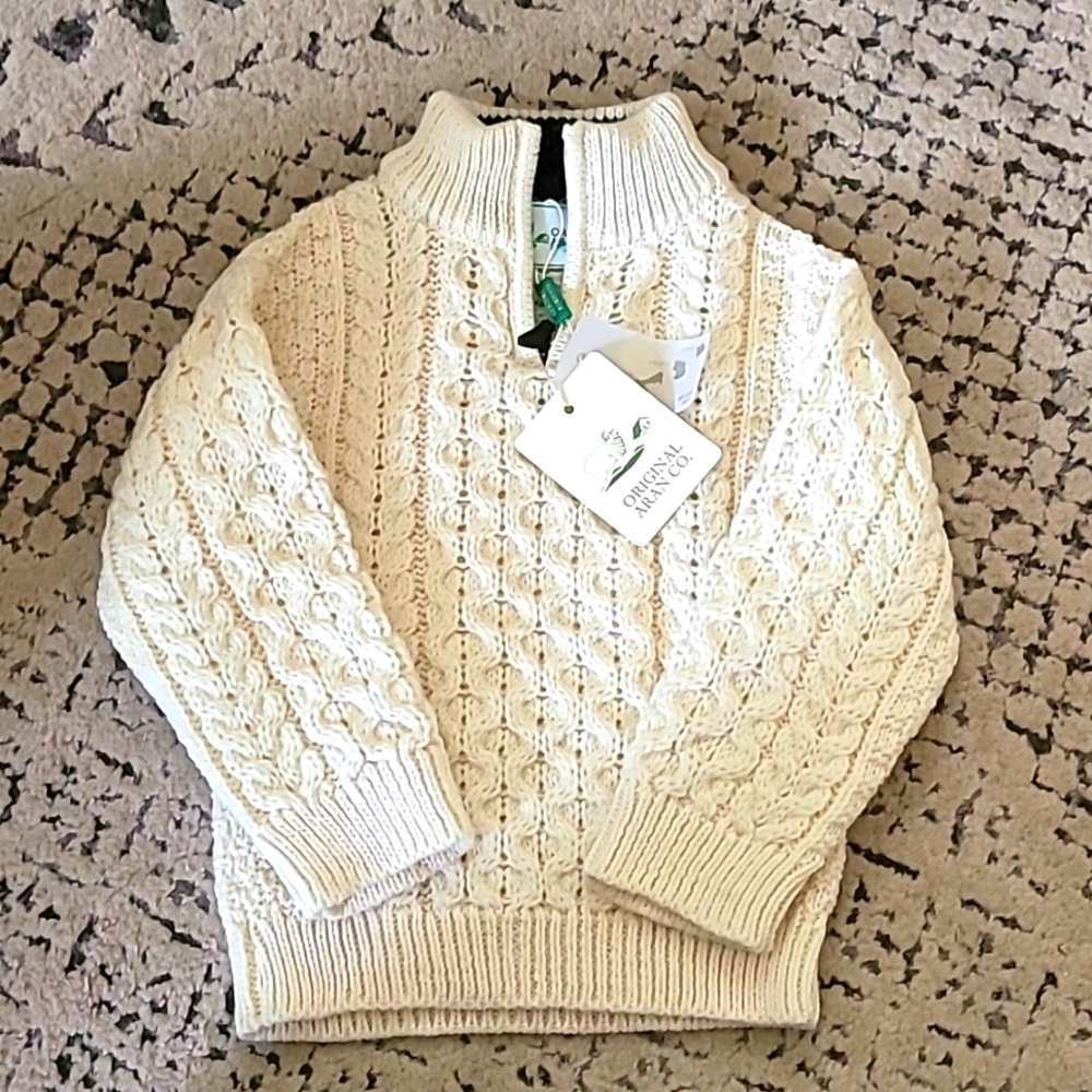 Original Aran Co. 100% Moreno Wool Half Zip Sweater Size 3-4Years NWT